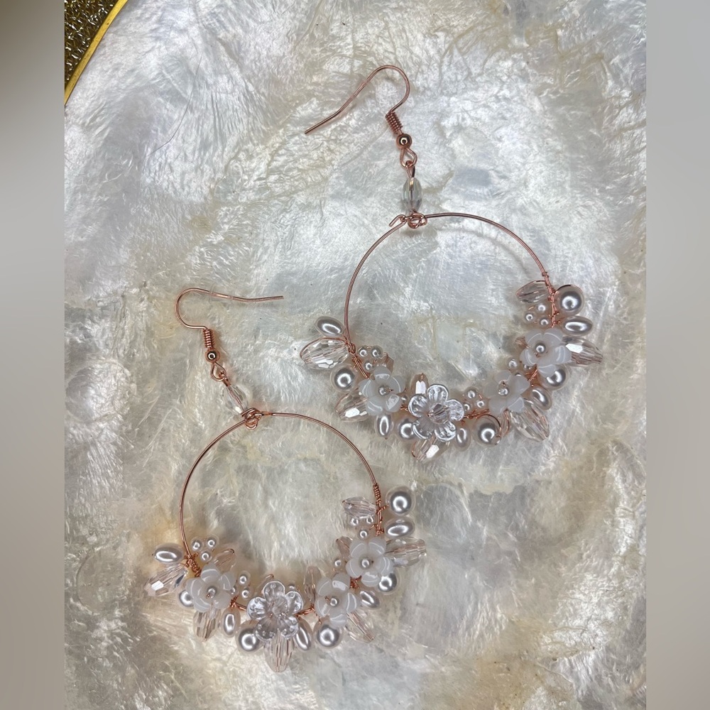 Rose Gold Flower Hoops